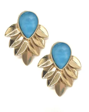 PENDIENTES AZULES Y DORADOS PEQUEÑOS CON CRISTAL FACETADO